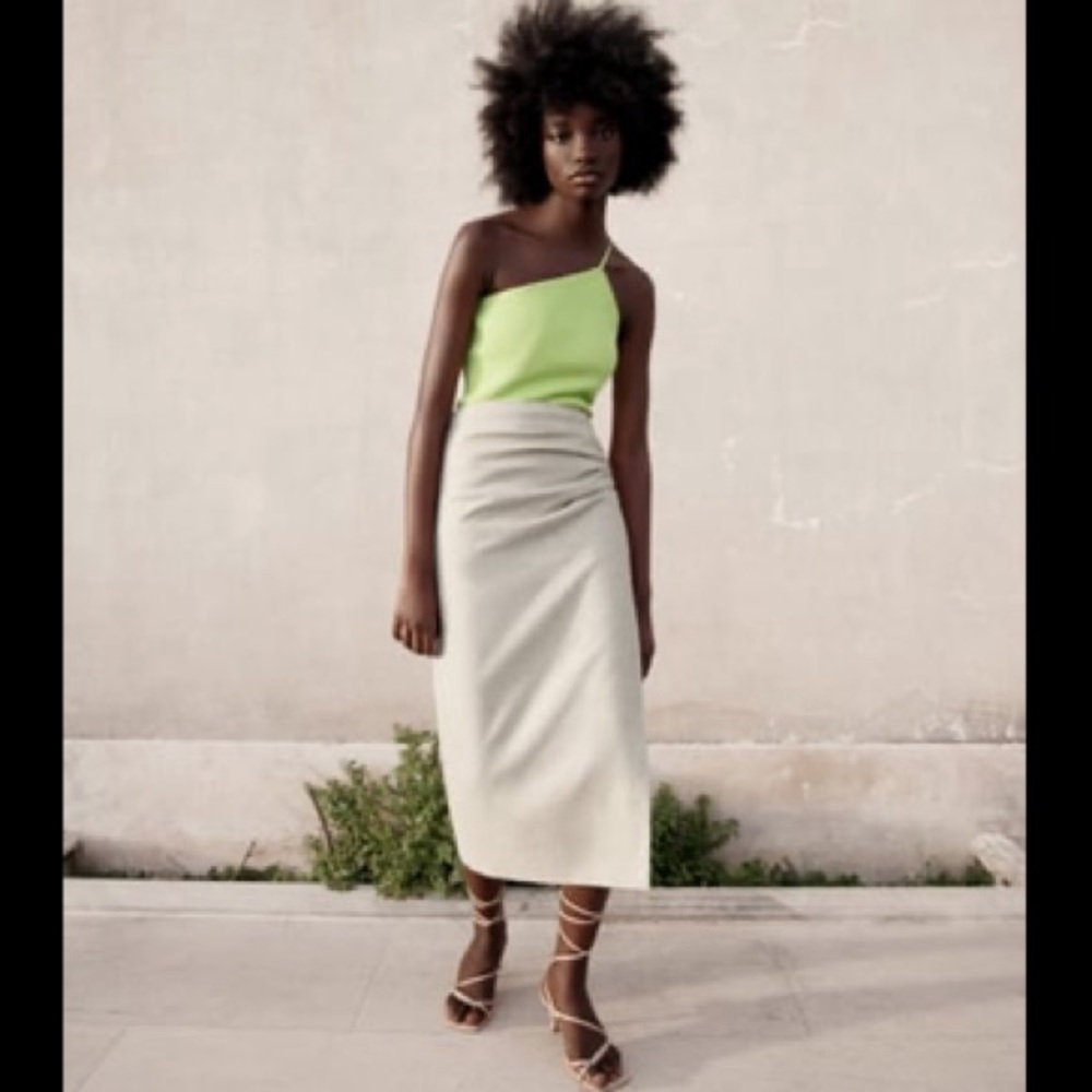 Zara Asymmetrical Lime One Shoulder Top